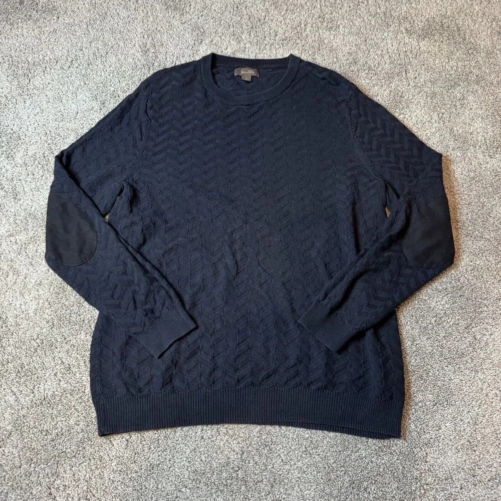 TASSO ELBA Mens Crew Neck Pullover Sweater‎ L Elbow patch